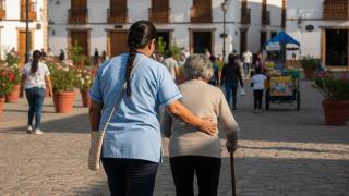 Mujer cuidadora de mayores en España.