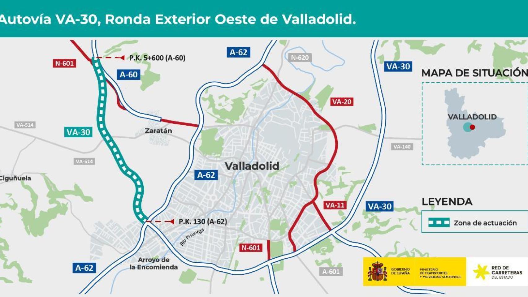 Imagen de las actuaciones que se llevarán a cabo en la Ronda Exterior Oeste de Valladolid.