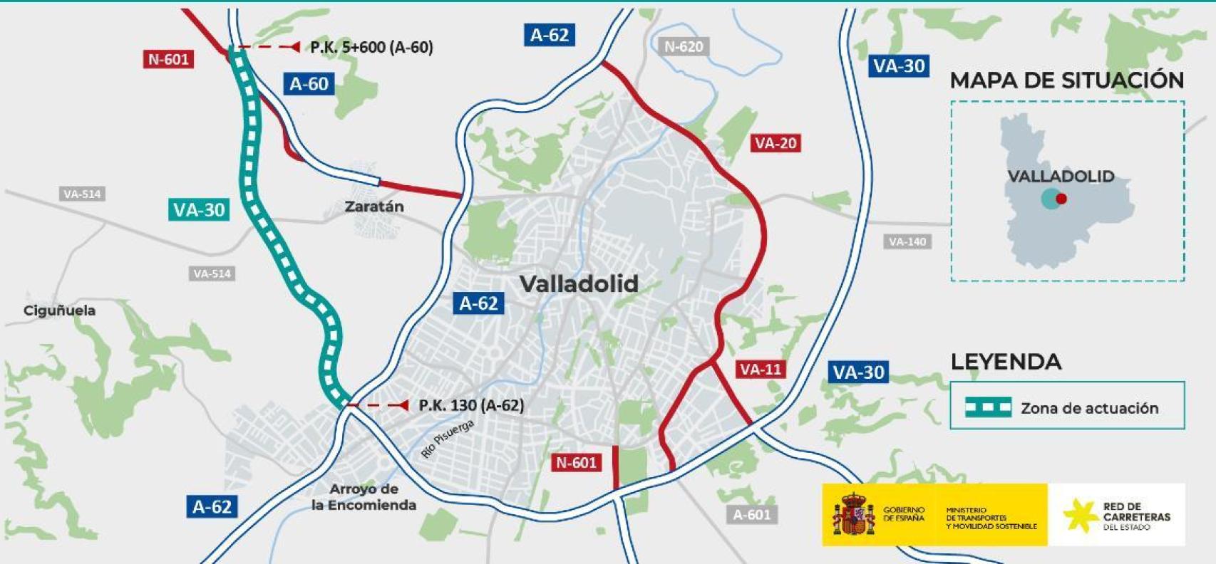 Imagen de las actuaciones que se llevarán a cabo en la Ronda Exterior Oeste de Valladolid.