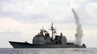The US ship Cape St. George launching a Tomahawk missile