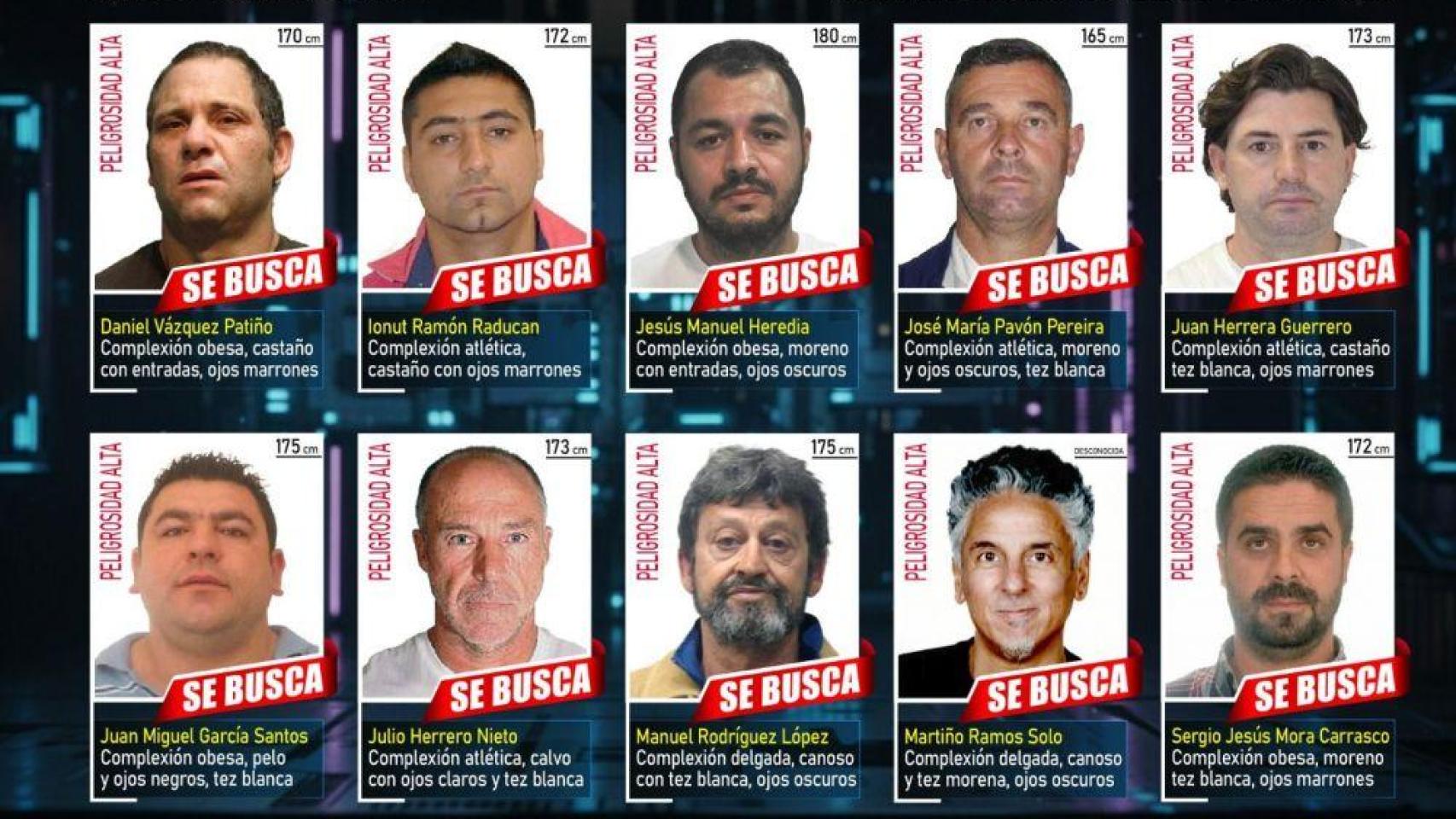 Los diez fugitivos más buscados por la Policía Nacional en España.