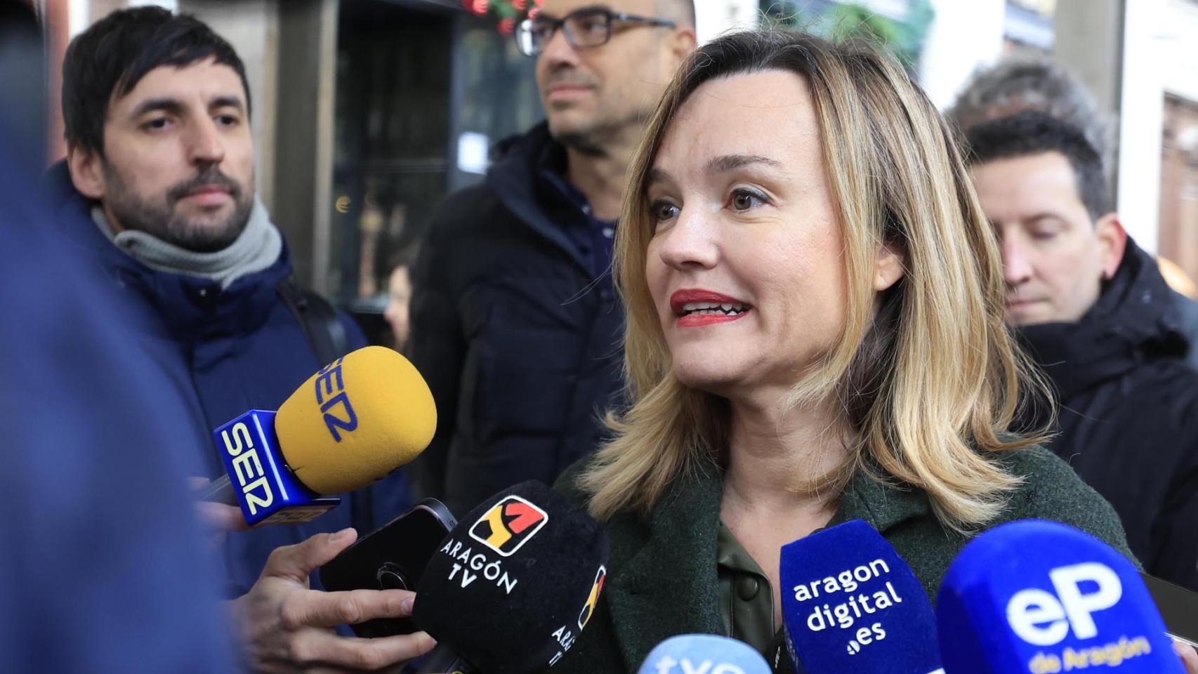 Pilar Alegría este viernes en un acto en Zaragoza