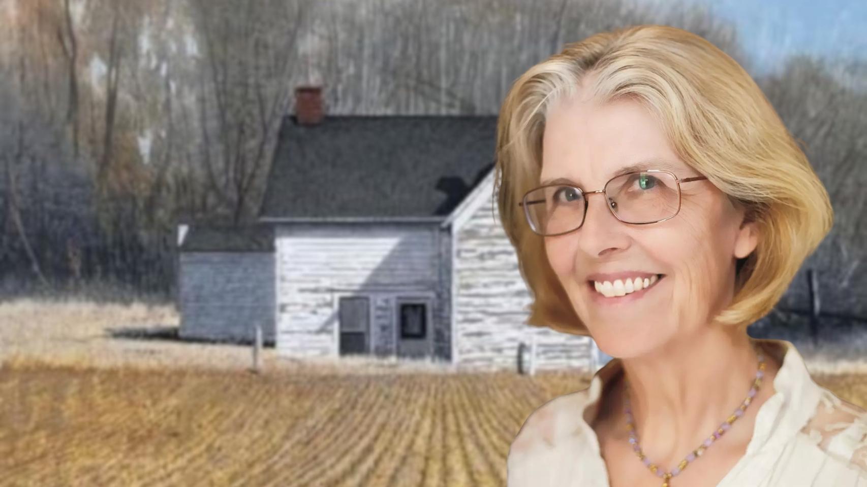 Jane Smiley. Foto: Derek Shapton. Al fondo, detalle de la portada española de 'Un poco de suerte' (Sexto Piso)