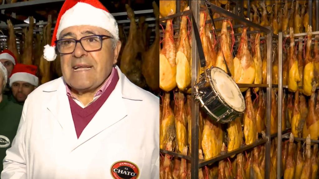 Javier Alonso, dueño de Jamones El Chato, en un montaje de El Español