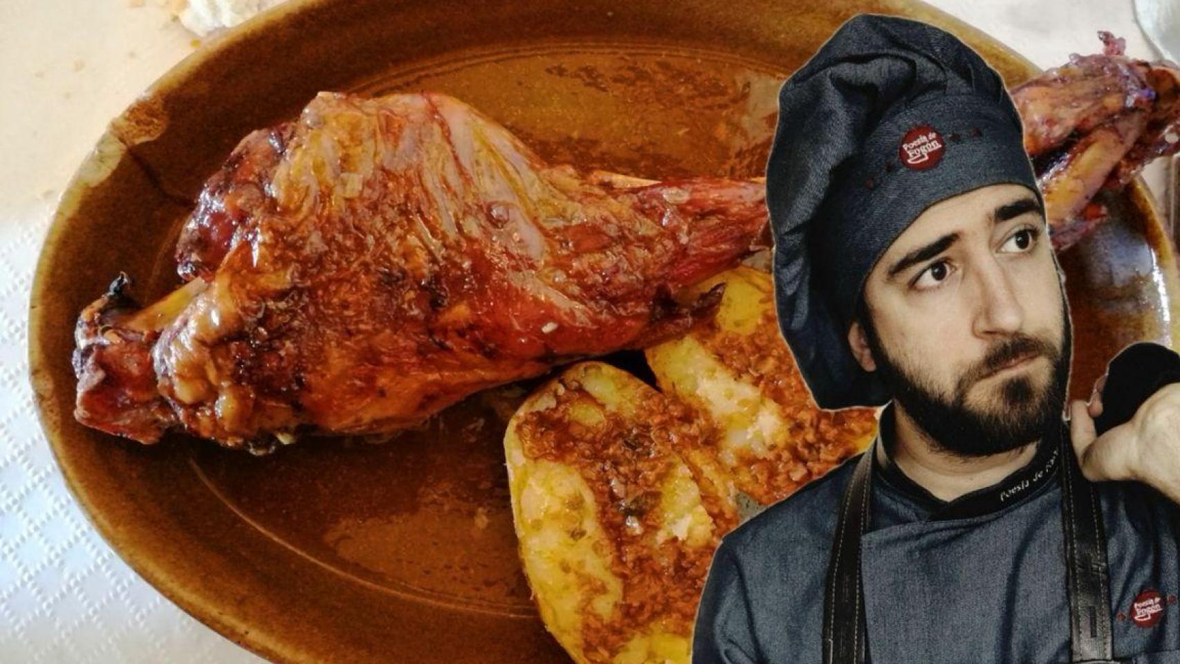 Pablo Suárez junto a  una paletilla de cordero.