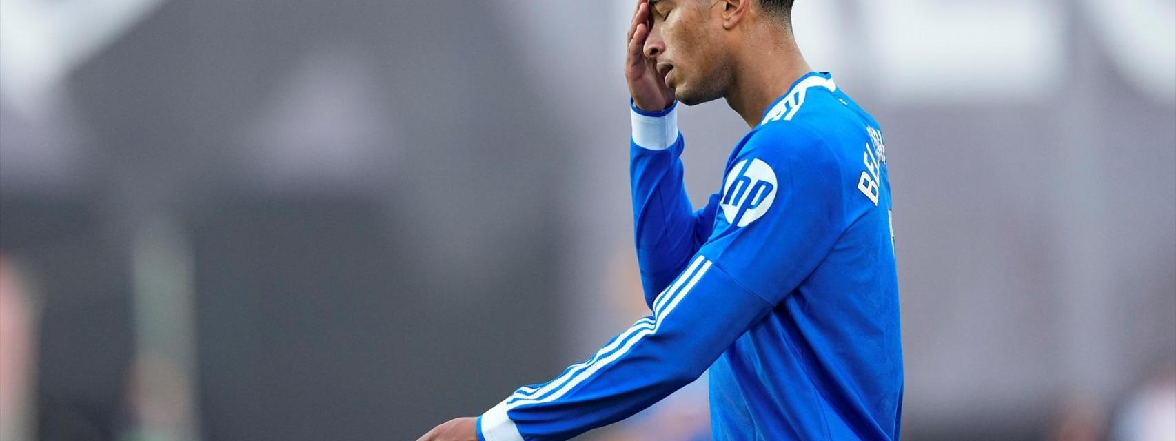 Bellingham se lamenta durante el partido contra el partido contra el Rayo Vallecano.