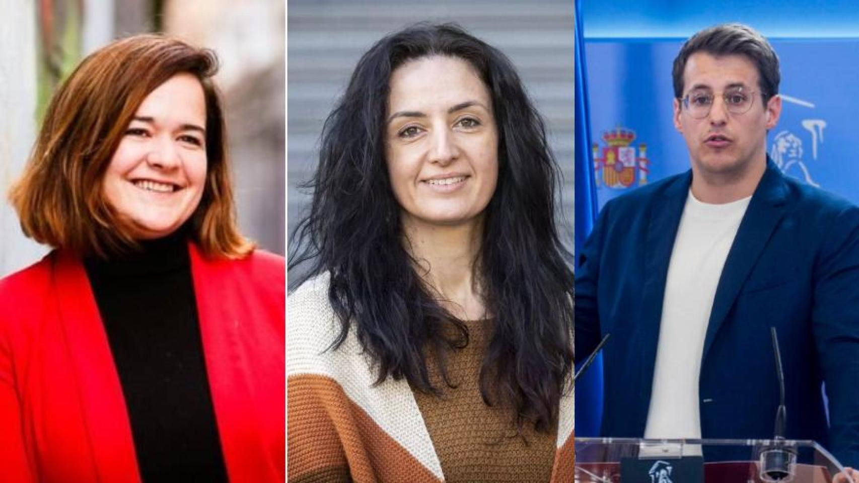 María Goikoetxea (Podemos), Marta Abengochea (IU) y Jorge Pueyo (CHA)