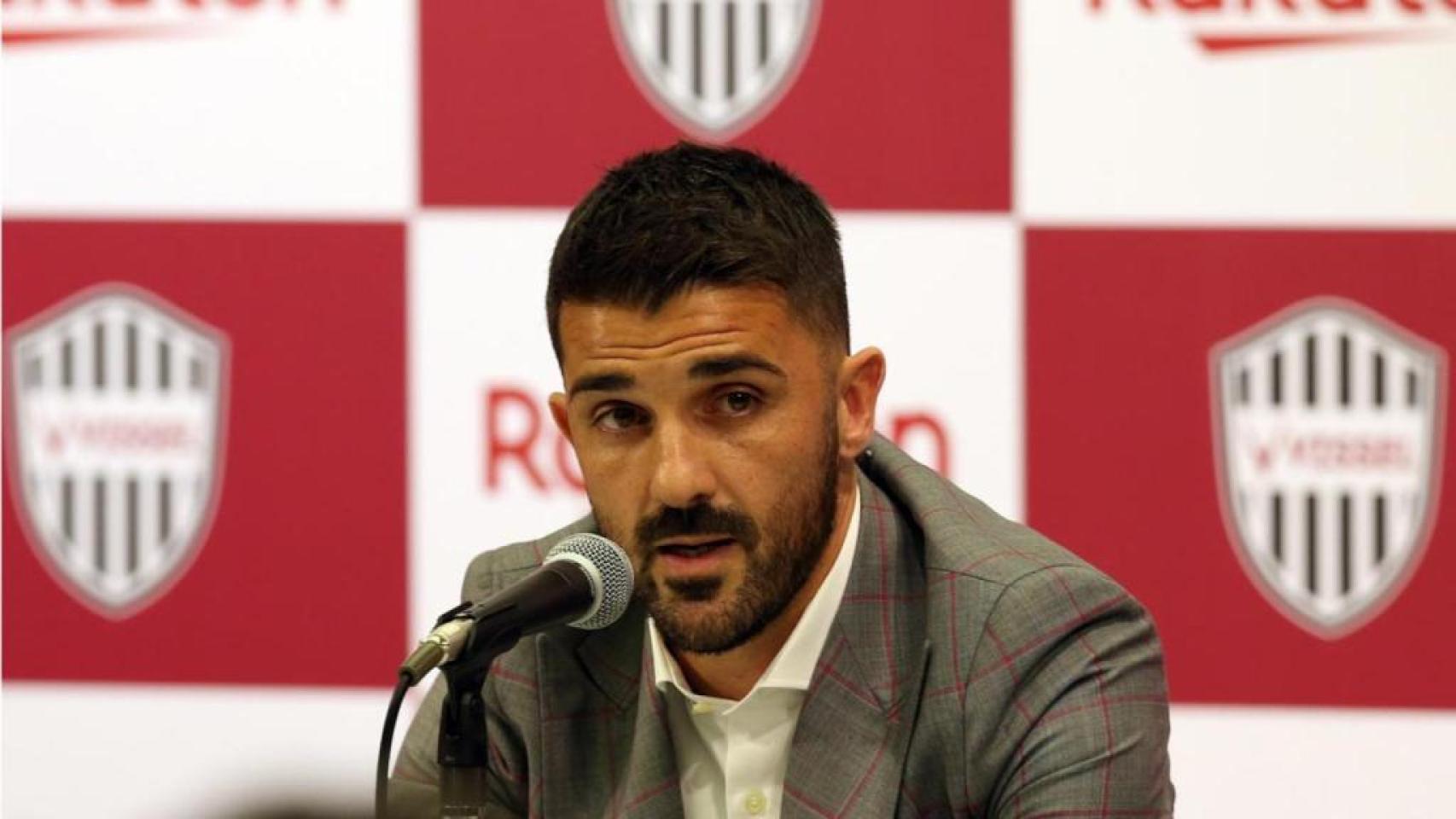David Villa, durante una rueda de prensa con el Vissel Kobe.