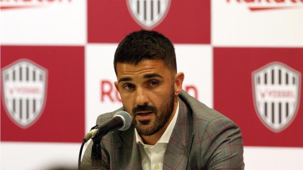 David Villa, durante una rueda de prensa con el Vissel Kobe.