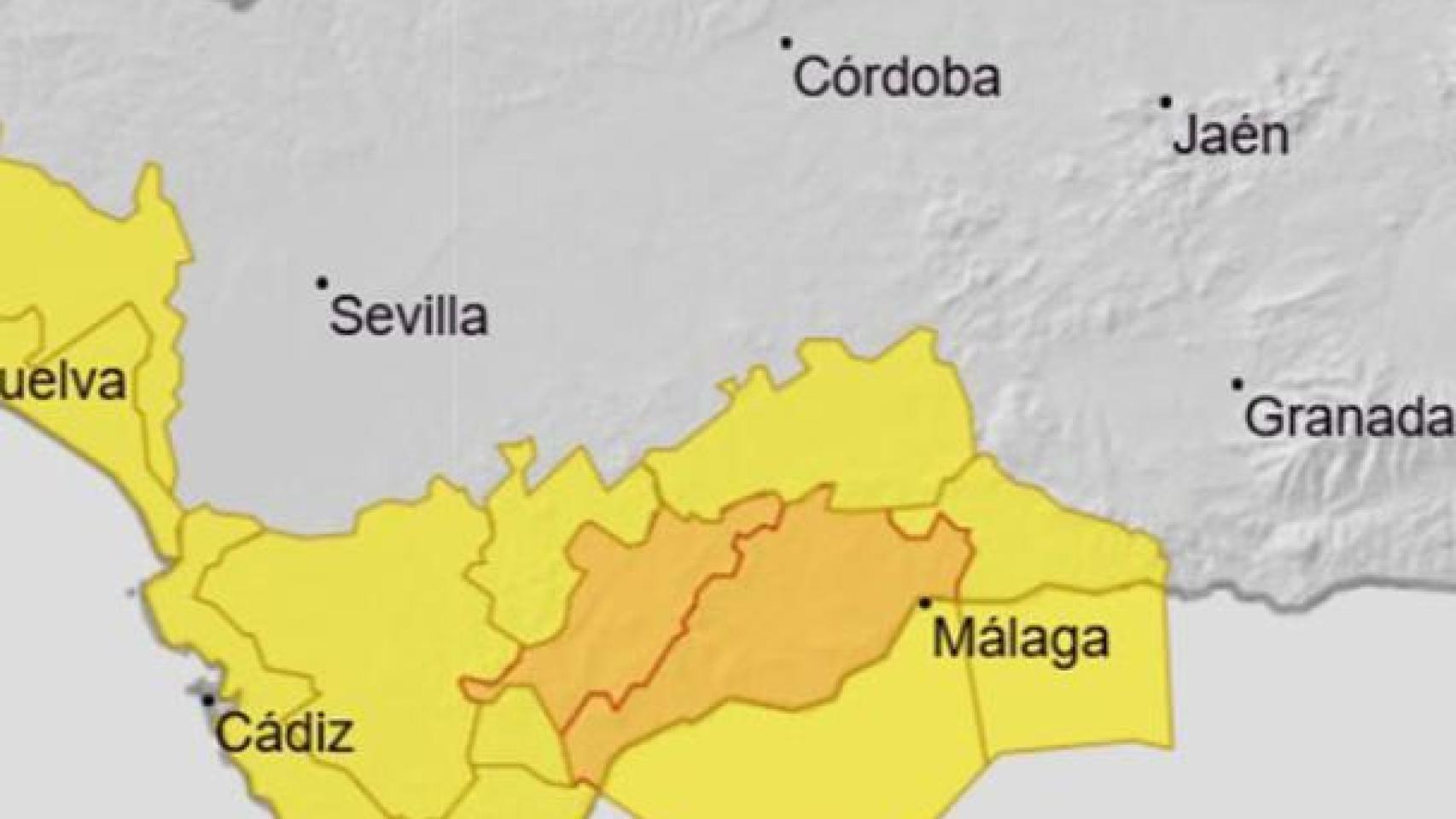 Avisos de color amarillo y naranja en Málaga.