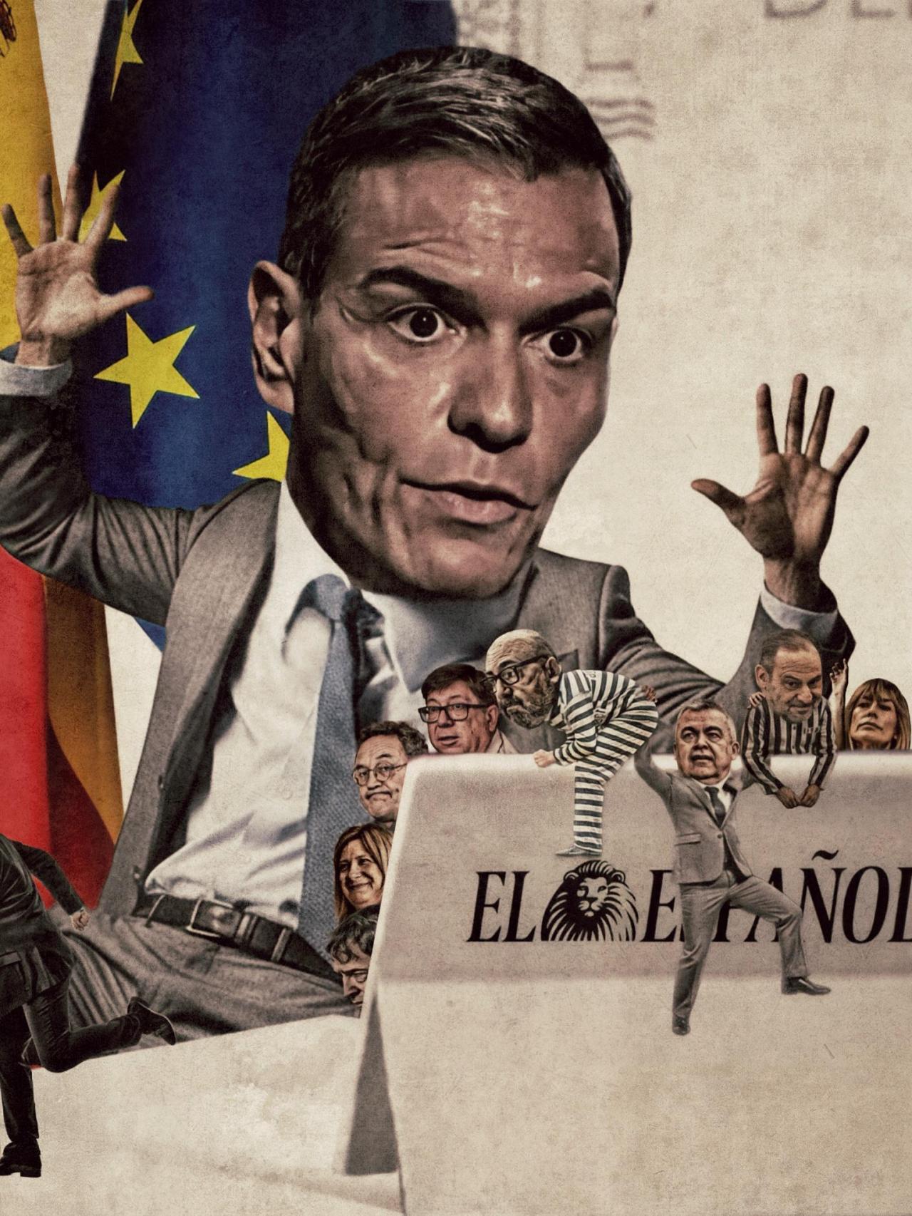 Ilustración de Sánchez leyendo EL ESPAÑOL.