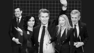 Juanma Moreno, Isabel Díaz Ayuso, Alberto Núñez Feijóo, María Guardiola y Alfonso Rueda.