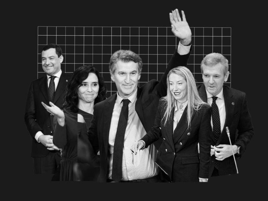 Juanma Moreno, Isabel Díaz Ayuso, Alberto Núñez Feijóo, María Guardiola y Alfonso Rueda.