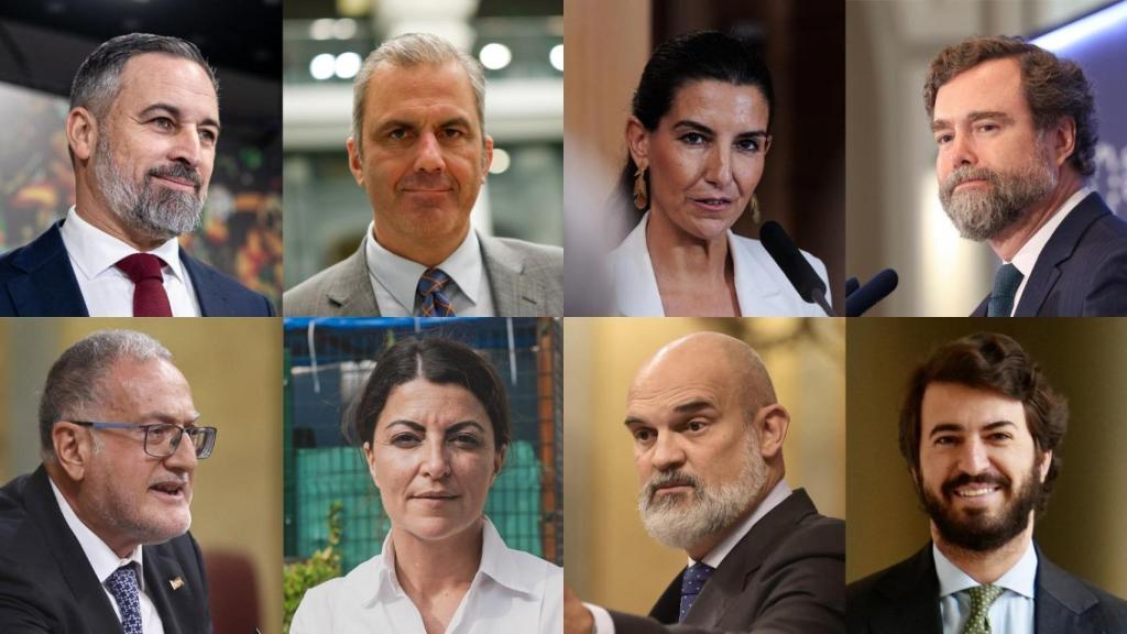 Santiago Abascal, Javier Ortega Smith, Rocío Monasterio, Iván Espinosa de los Monteros, Juan Luis Stegmann, Macarena Olona, ​​​​Victor Sánchez del Real e Juan García-Gallardo.