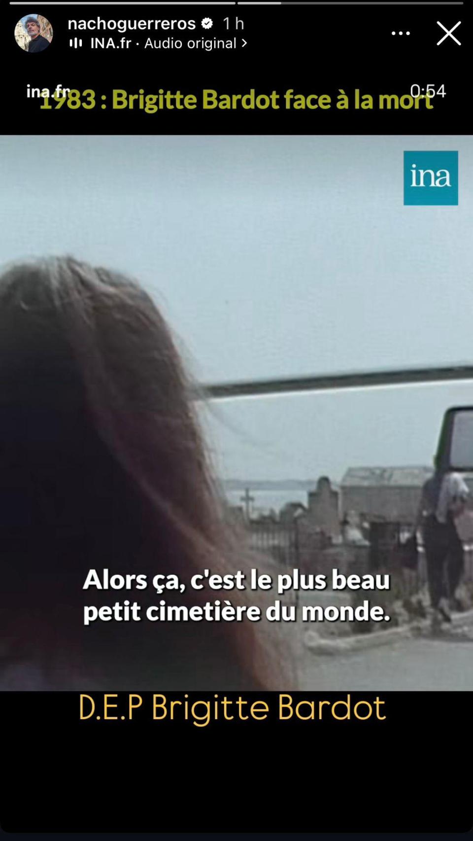 La despedida de Nacho Guerreros a Brigitte Bardot en Instagram.