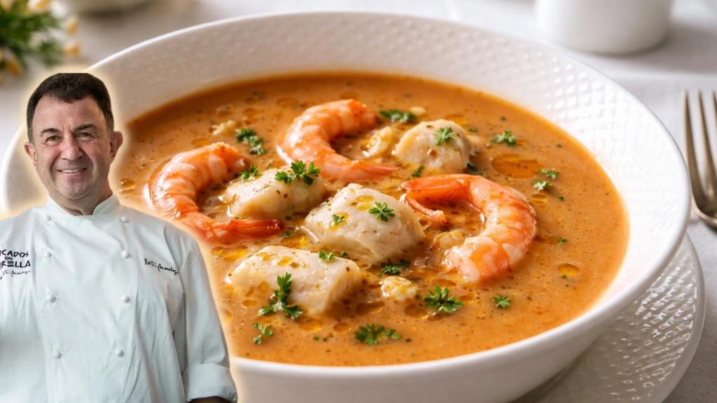 Martín Berasategui y una sopa de pescado en un montaje de El Español