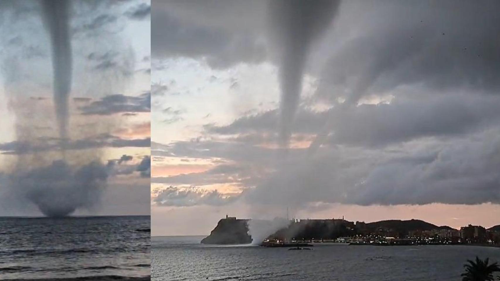Varias mangas marinas toman tierra en Mazarrón y causan destrozos en estructuras.