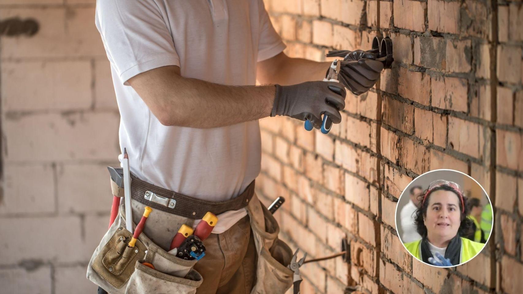 Imagen de archivo de un albañil y una imagen de Carolina.