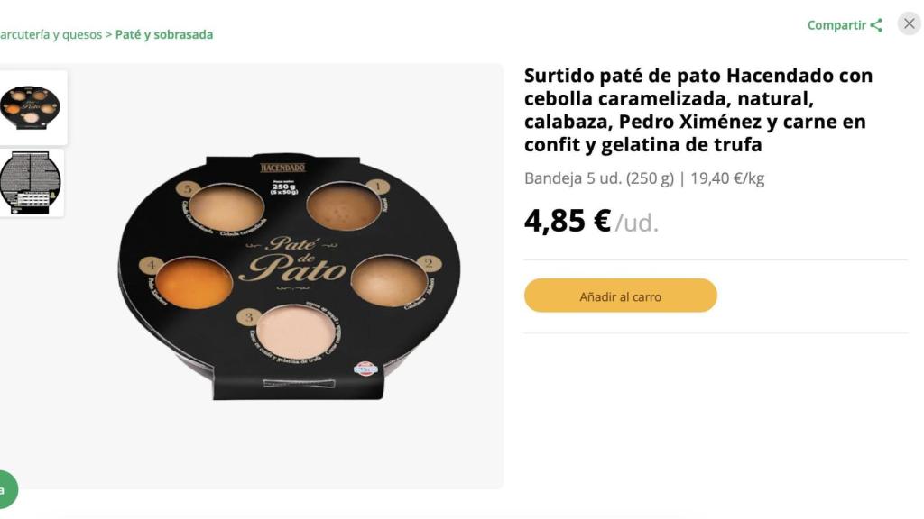 Surtido paté de pato Hacendado.