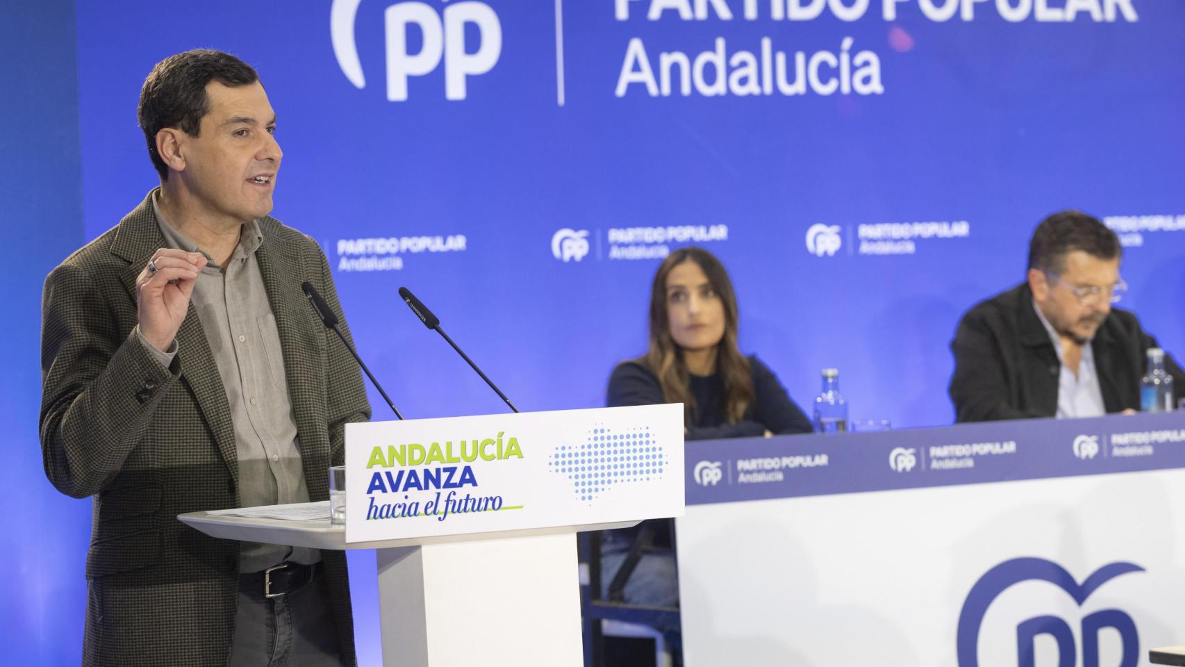 El presidente de la Junta de Andalucía Juanma Moreno, en su intervención en Junta Directiva del PP-A.