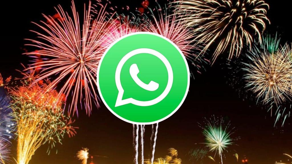 Icono de WhatsApp sobre fuegos artificiales