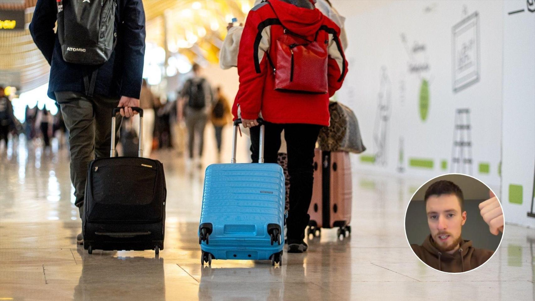 Montaje con una imagen de un joven de viaje y una imagen de Daniel.