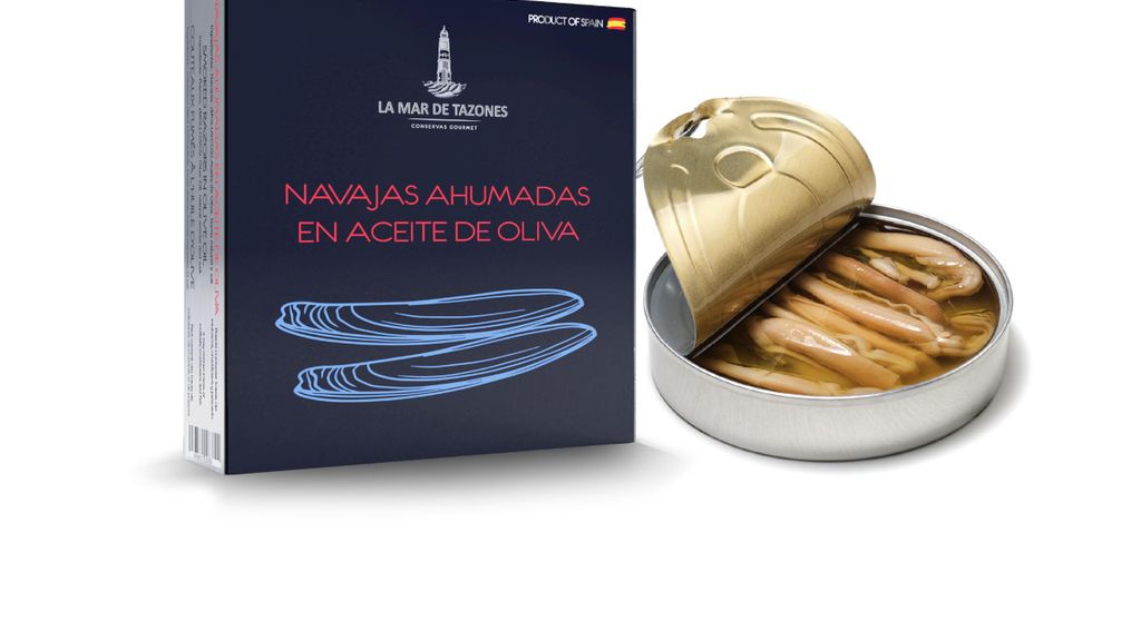 Lata y estuche de navajas ahumadas de La Mar de Tazones.