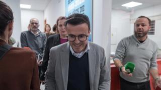 Miguel Ángel Gallardo, el día de su dimisión como secretario general del PSOE de Extremadura, en la sede de Mérida.