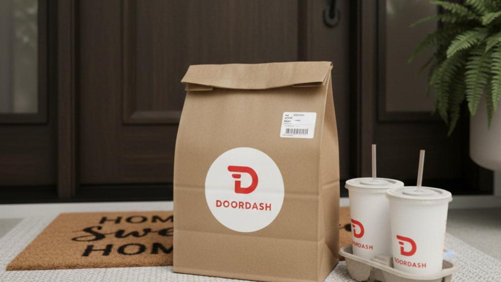 Imagen generada por IA de un pedido de comida entregado en la puerta