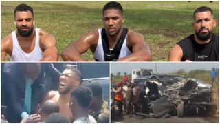 Anthony Joshua junto a 'Latz' y Sina, sus amigos fallecidos en el accidente de coche
