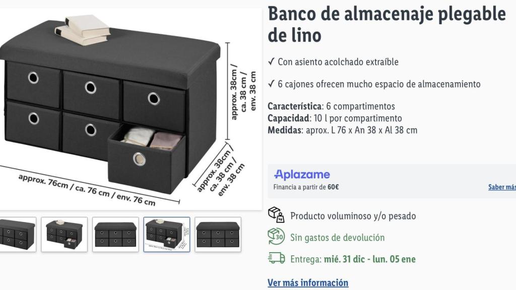 Banco de almacenaje plegable de lino.