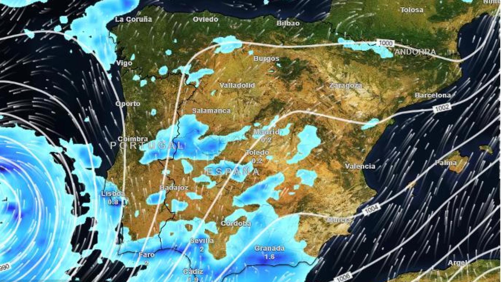 Una borrasca se acercará a España, dejando precipitaciones en amplias zonas a partir del viernes.