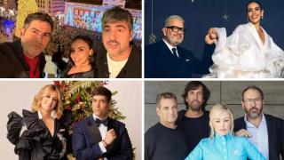 De izquierda a derecha: Chenoa y Estopa; Cristina Pedroche y Chicote; Sandra Barneda y Xuso Jones y La Oreja de Van Gogh con Amaia Montero en un montaje de BLUPER.