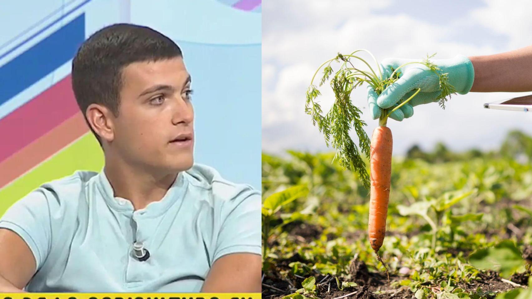 Montaje con una imagen de Jorge y de un agricultor.