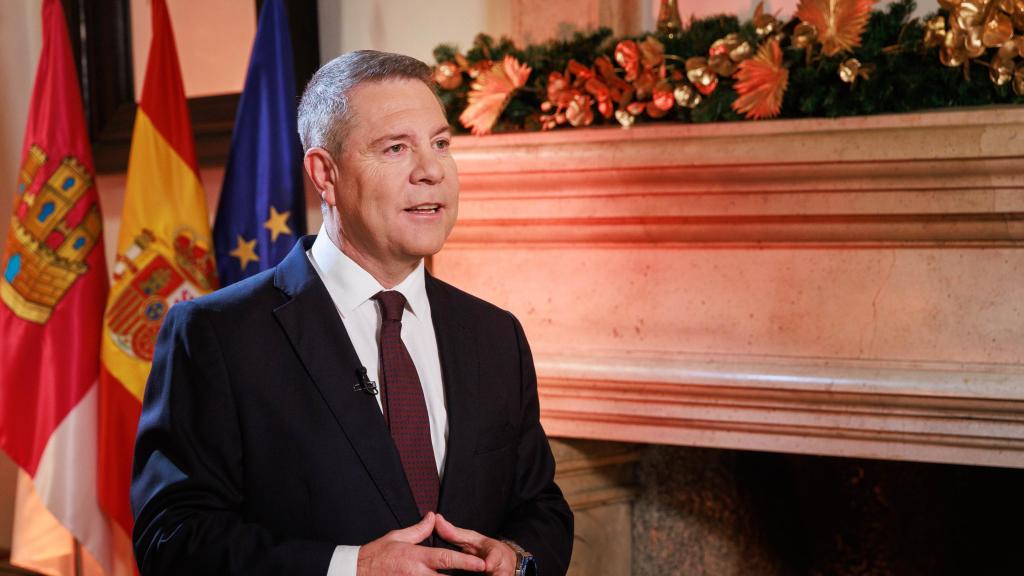 Emiliano García-Page, presidente de Castilla-La Mancha, pronunciando su discurso de fin de año.