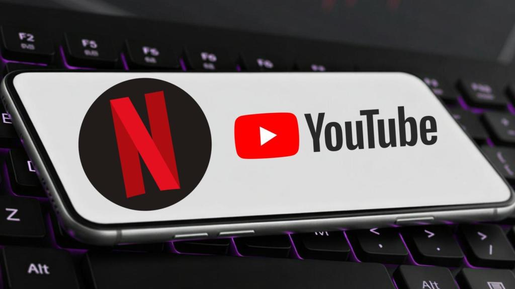 Ilustración de un smarthphone con los logos de Netflix y YouTube.