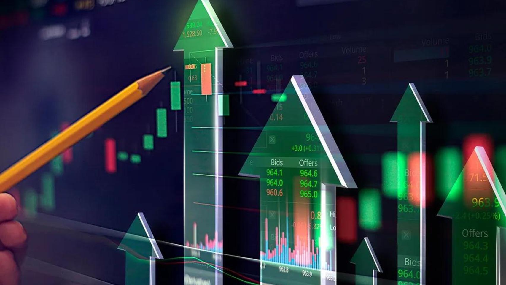 Fotomontaje de un mercado bursátil o energético.