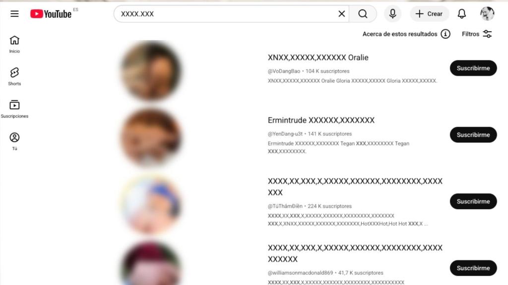 Imágenes de perfil pornográficas en YouTube