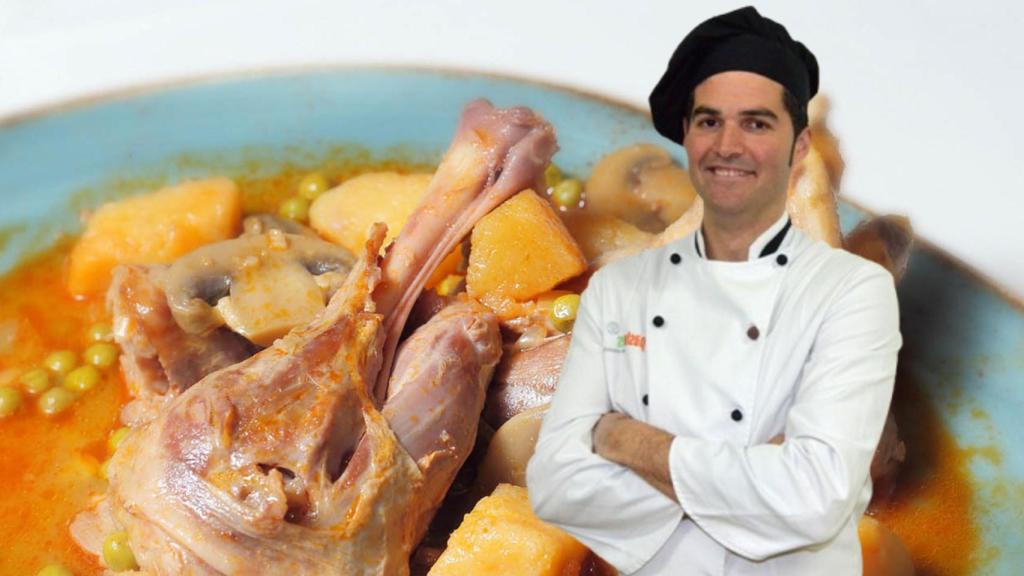 Un plato de ternasco y el chef Javier Robles.