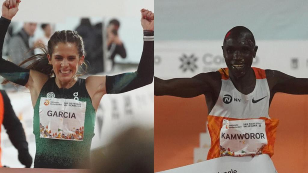 Marta García y Geoffrey Kamworor, cruzan la meta como ganadores de la Nationale-Nederlanden San Silvestre Vallecana 2025
