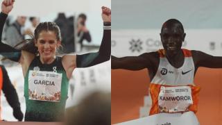 Marta García y Geoffrey Kamworor cruzan la meta como ganadores de la Nationale-Nederlanden San Silvestre Vallecana 2025