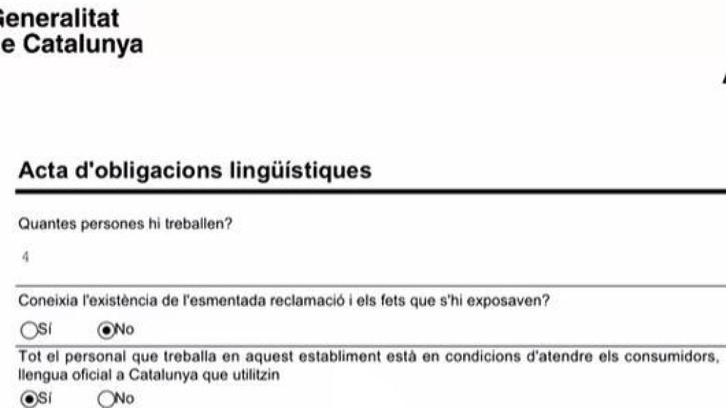 Relatório sobre denúncia da Generalitat Catalã recebida no bar de Abraham Galera de que ele não falava catalão.