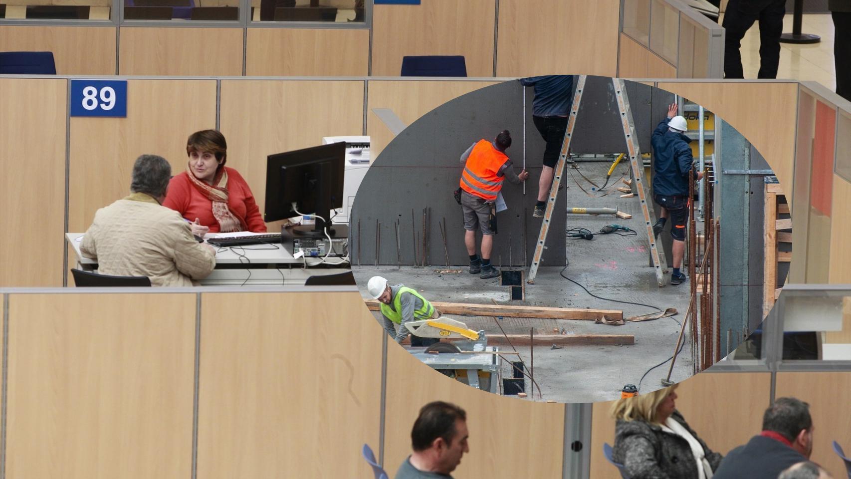 Montaje de empleados del sector público y del sector privado.