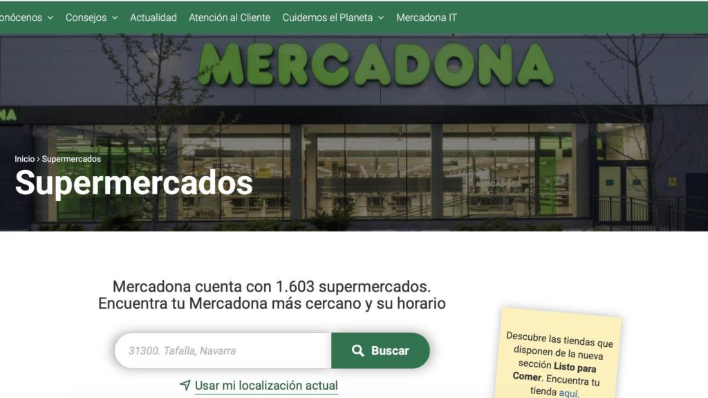 Captura de pantalla de la web de Mercadona.