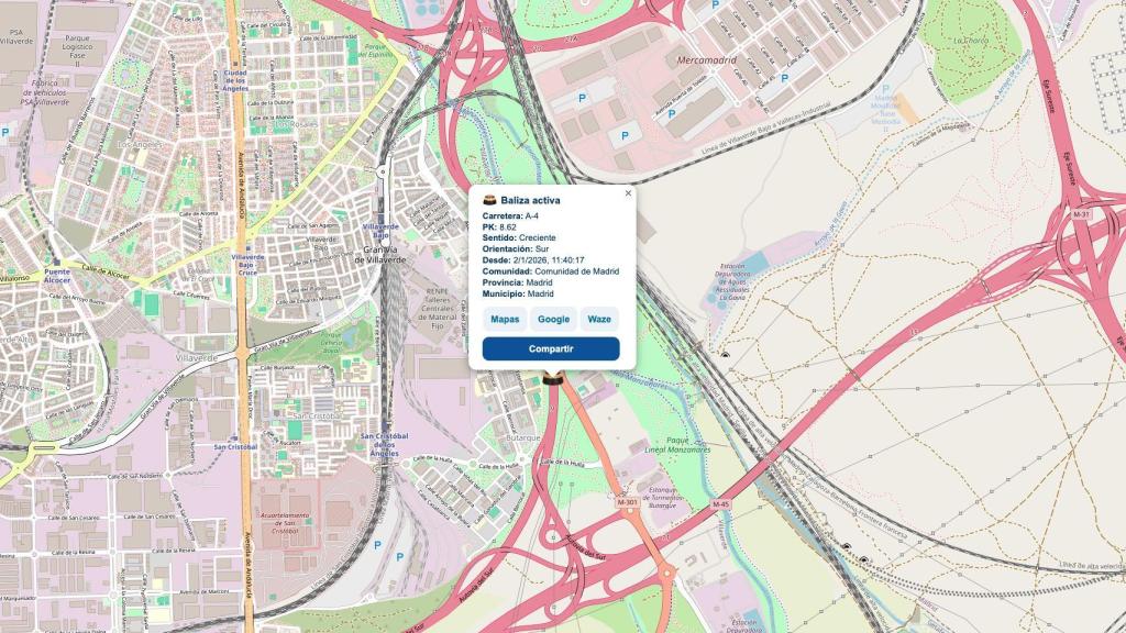 Ficha de una baliza activada.