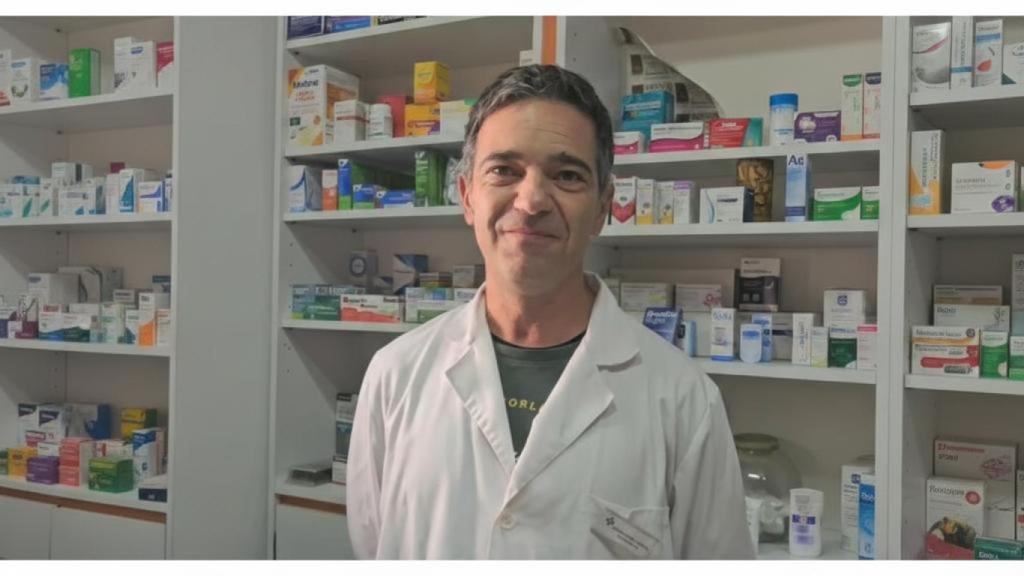 José Ramón en su farmacia en Santa Cruz de Moya (Cuenca).