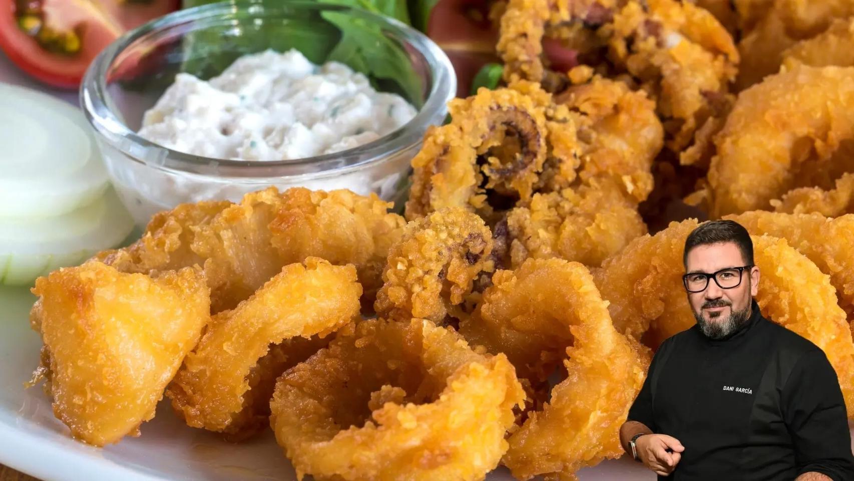 Dani García y una ración de calamares. Montaje de El Español