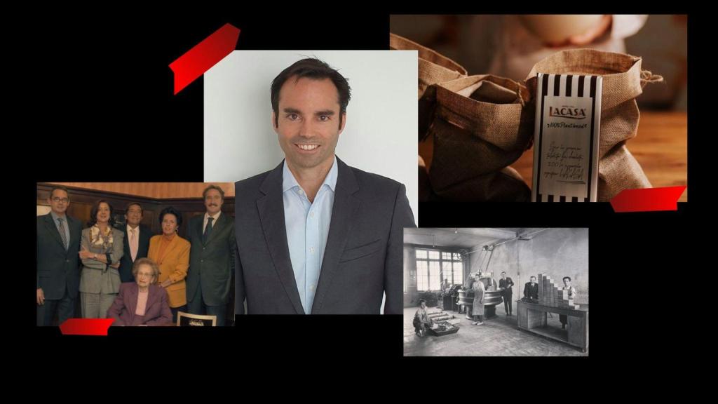 En el centro, Lucas Lacasa; a la izquierda, tercera y cuarta generación de la familia Lacasa; a la derecha, la segunda generación.