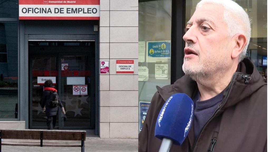 Montaje de Ángel y una oficina de empleo en Madrid.