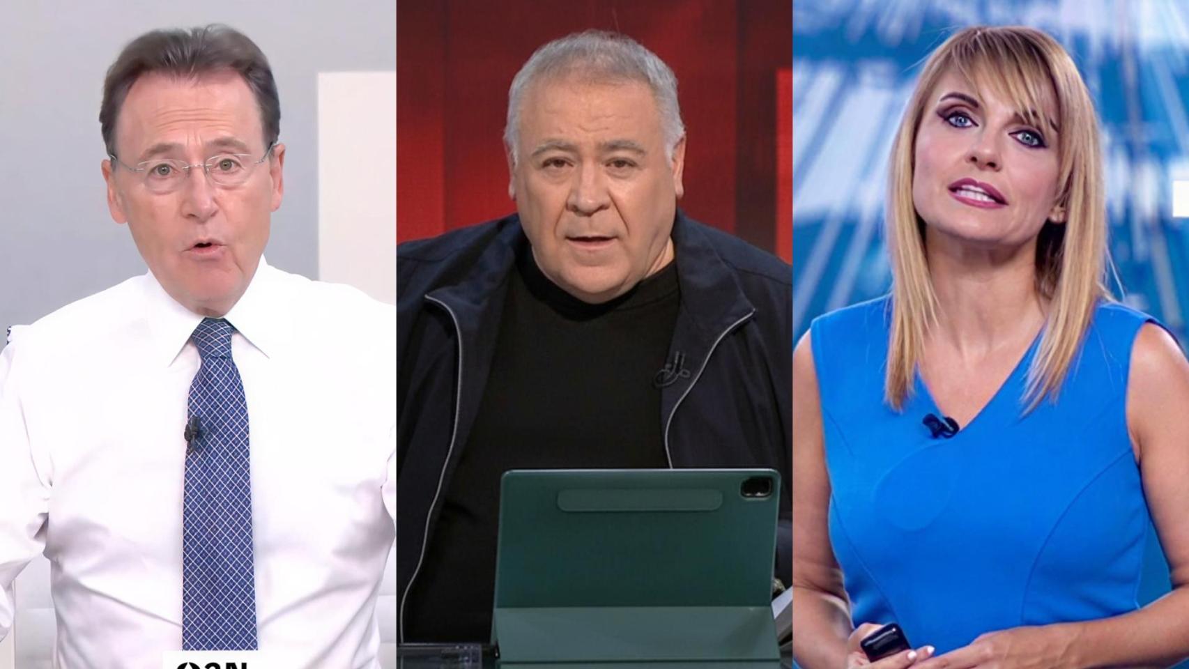 Matías Prats en 'Antena 3 Noticias', Antonio García Ferreras en 'Al Rojo Vivo' y Lourdes Maldonado en 'Telediario Fin de Semana'.